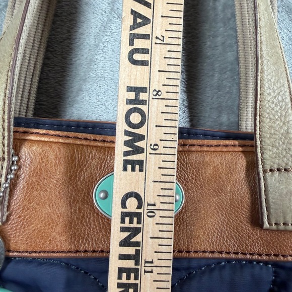 Fossil Quilted Tote Bag Navy Blue Leather Trim Floral Accent Key Charm - Picture 14 of 14